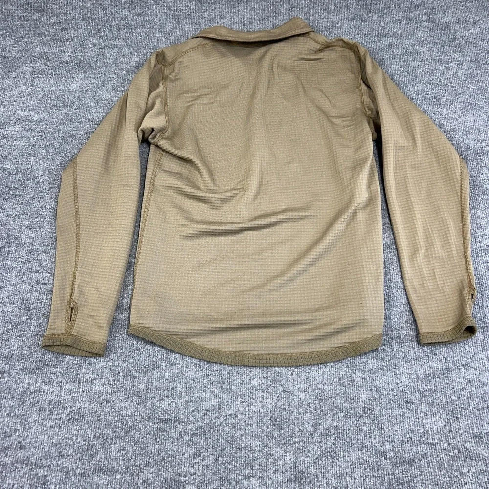 Military Mens Base Layer‎ Small Brown Thermal Fleece Thumb Hole 1/2 Zip Pullover